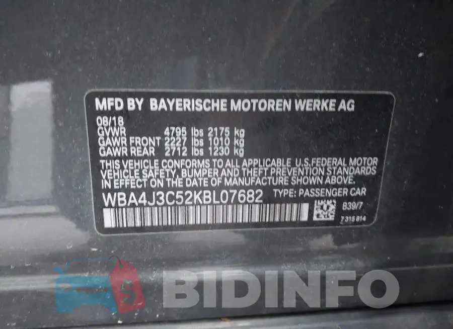 WBA4J3C52KBL07682 Photo# 9