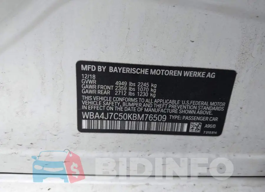 WBA4J7C50KBM76509 Photo# 9