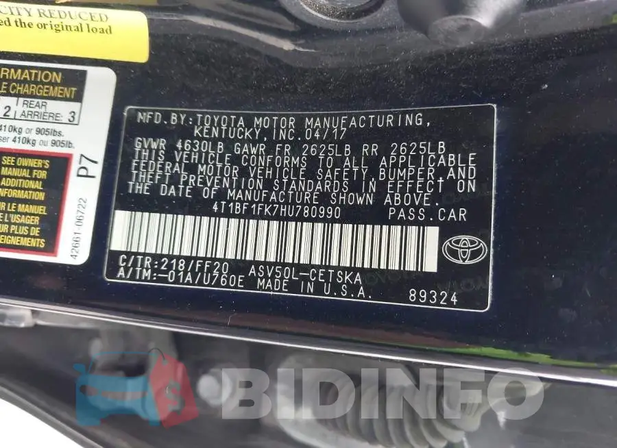 4T1BF1FK7HU780990 Photo# 9