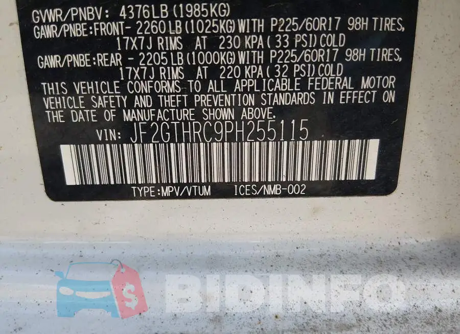 JF2GTHRC9PH255115 Photo# 9