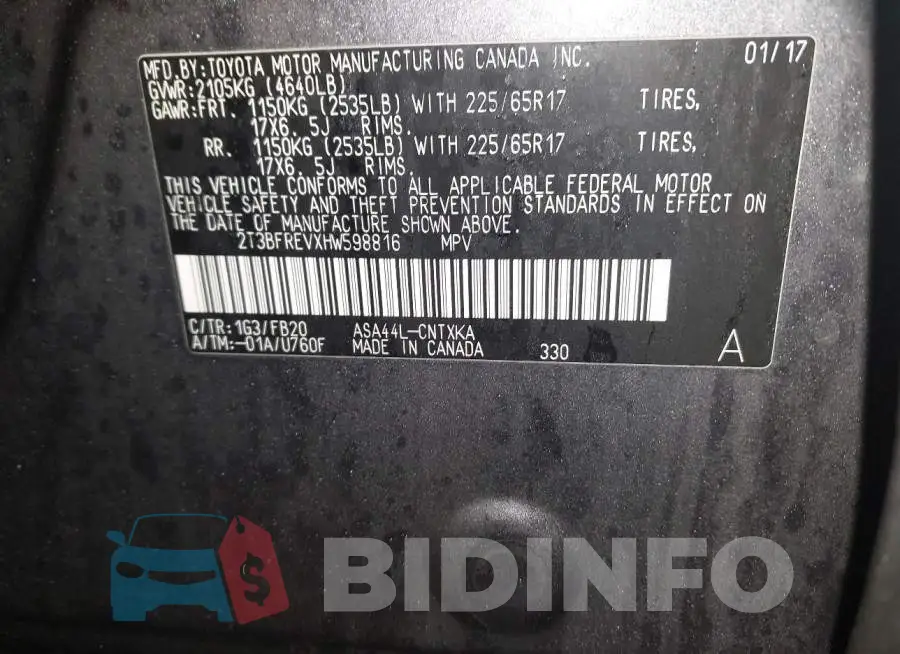 2T3BFREVXHW598816 Photo# 9
