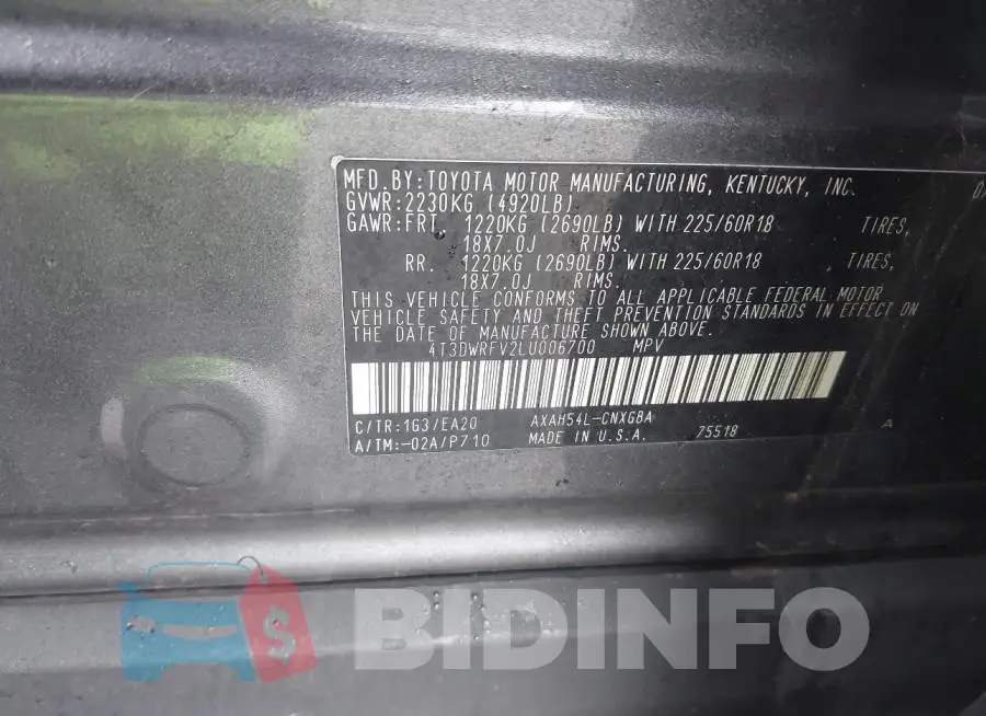 4T3DWRFV2LU006700 Photo# 9
