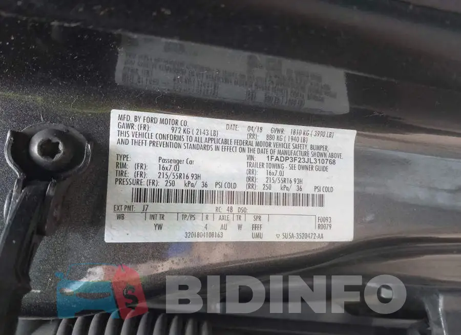 1FADP3F23JL310768 Photo# 9