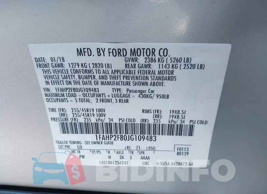 1FAHP2F80JG109483 Photo# 9