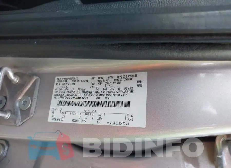 1FMCU0GD9KUB81231 Photo# 9