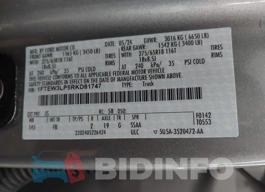 1FTEW3LP5RKD81747 Photo# 9