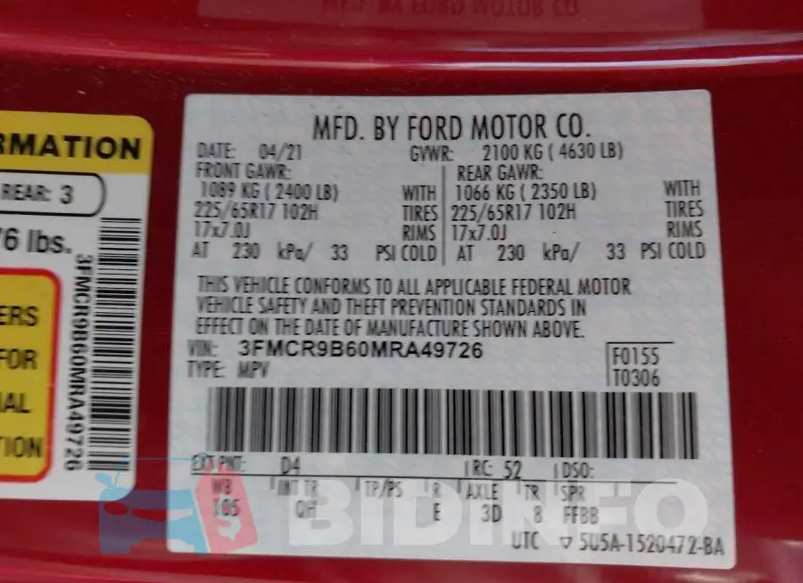 3FMCR9B60MRA49726 Photo# 9