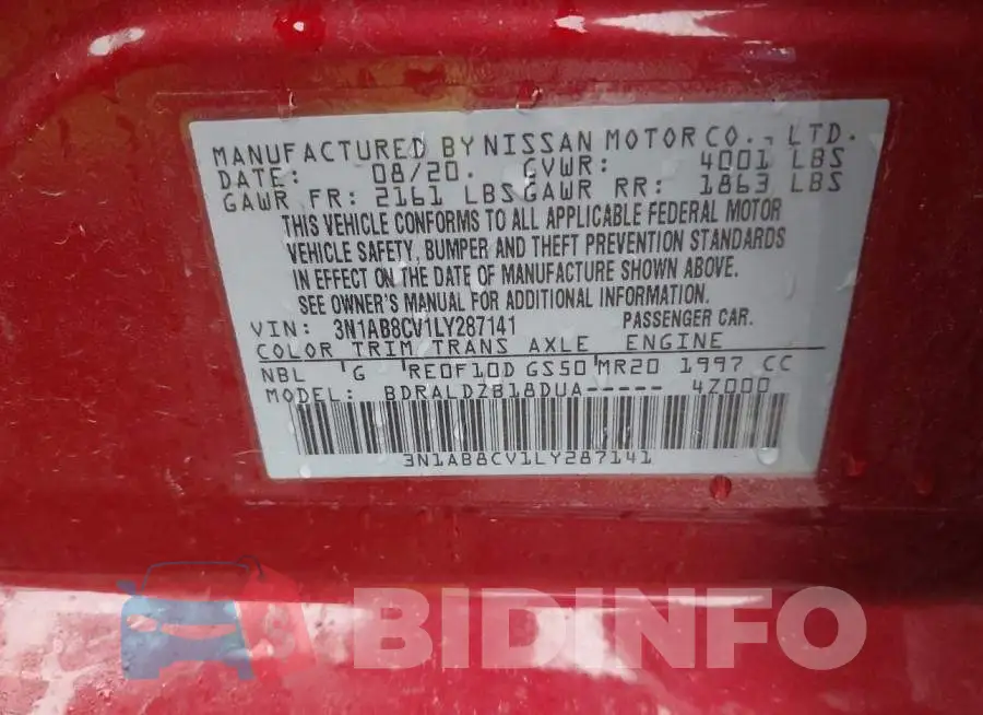 3N1AB8CV1LY287141 Photo# 9