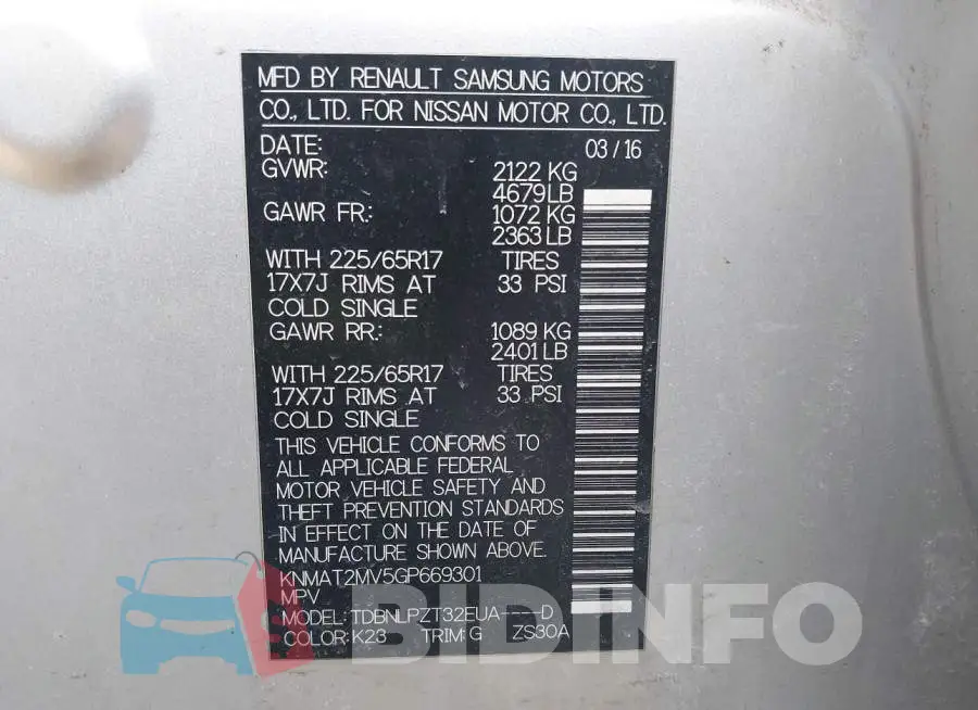 KNMAT2MV5GP669301 Photo# 9