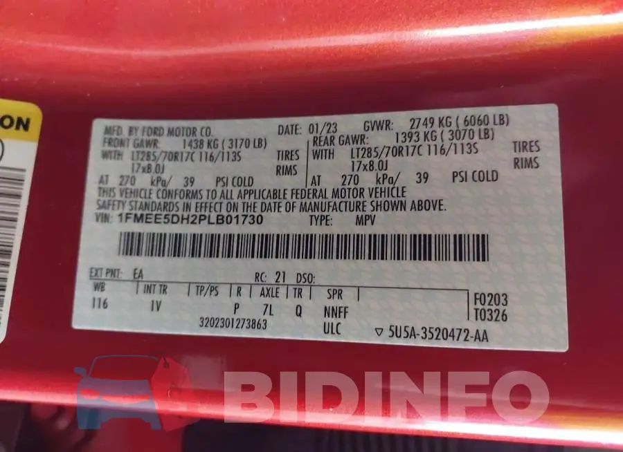 1FMEE5DH2PLB01730 Photo# 9