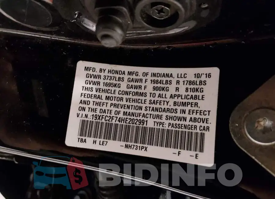 19XFC2F74HE202991 Photo# 9