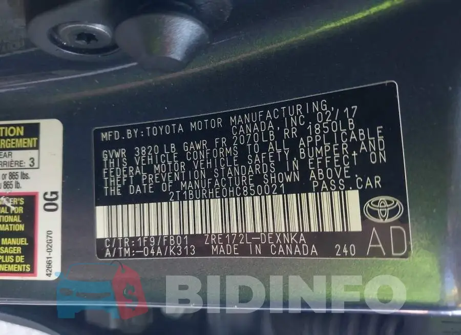 2T1BURHE0HC850021 Photo# 9