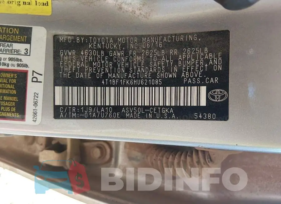 4T1BF1FK6HU621085 Photo# 9