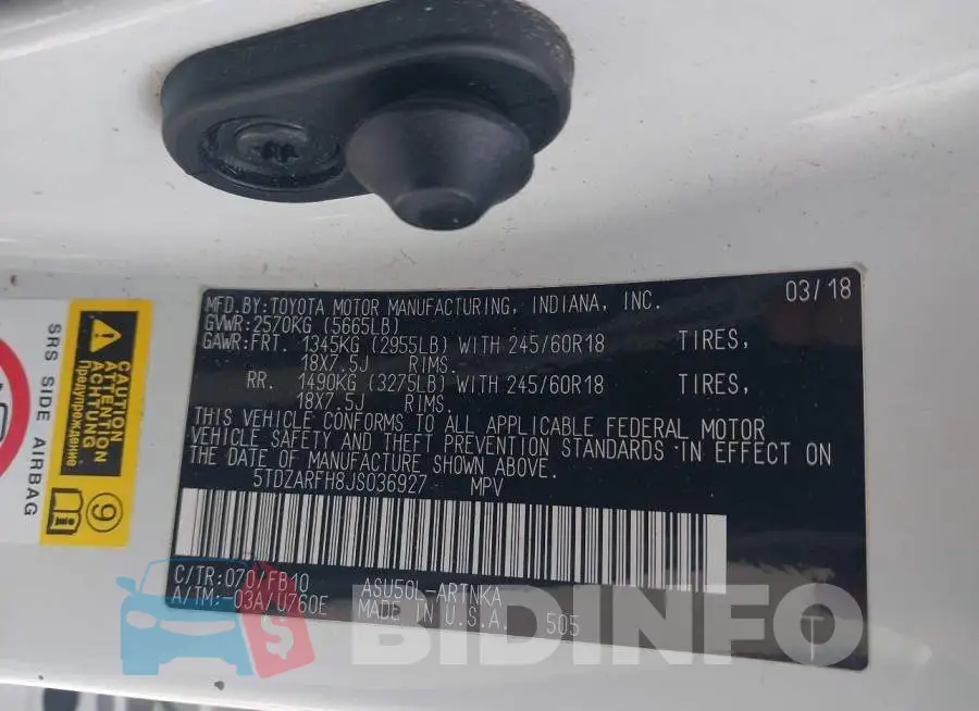 5TDZARFH8JS036927 Photo# 9