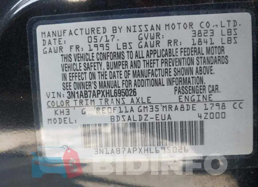 3N1AB7APXHL695026 Photo# 9