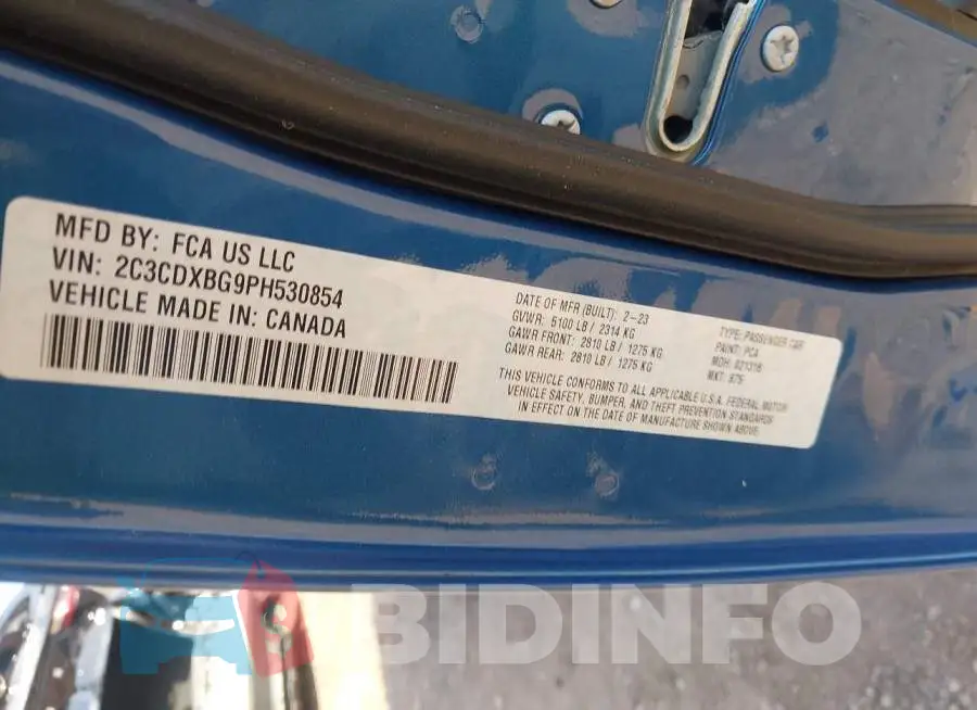2C3CDXBG9PH530854 Photo# 9
