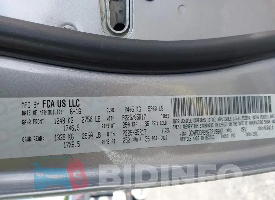 3C4PDCAB0GT219607 Photo# 9