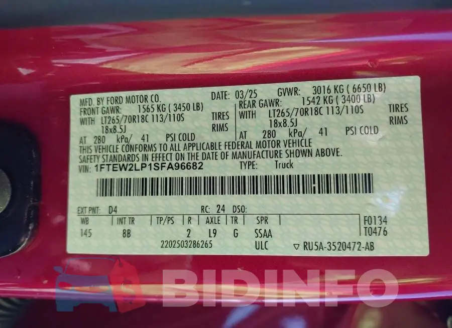 1FTEW2LP1SFA96682 Photo# 9