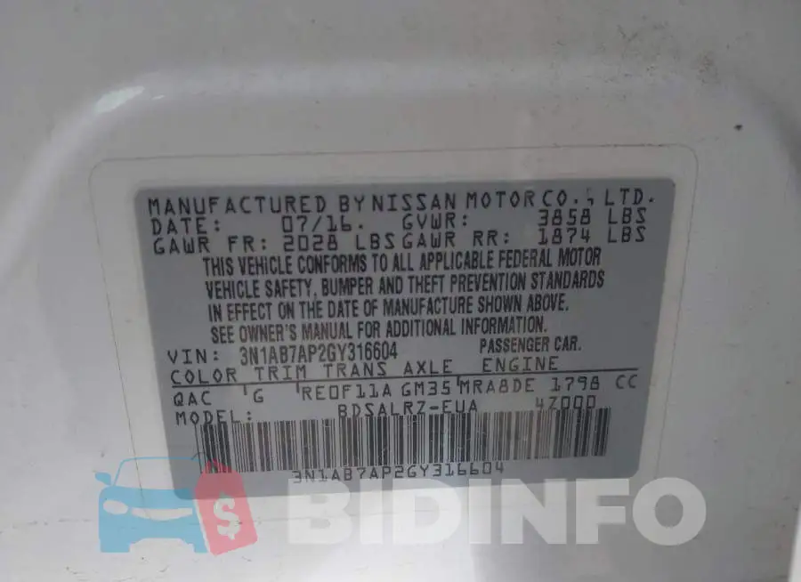 3N1AB7AP2GY316604 Photo# 9