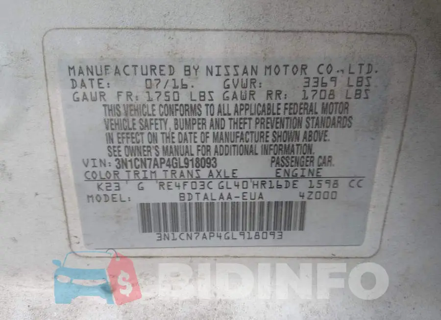 3N1CN7AP4GL918093 Photo# 9