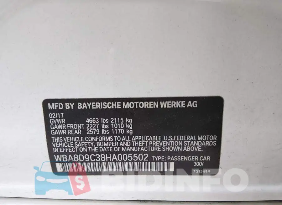WBA8D9C38HA005502 Photo# 9