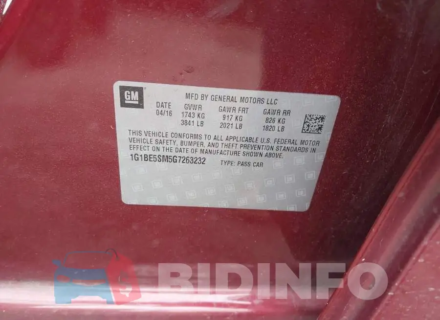 1G1BE5SM5G7263232 Photo# 9