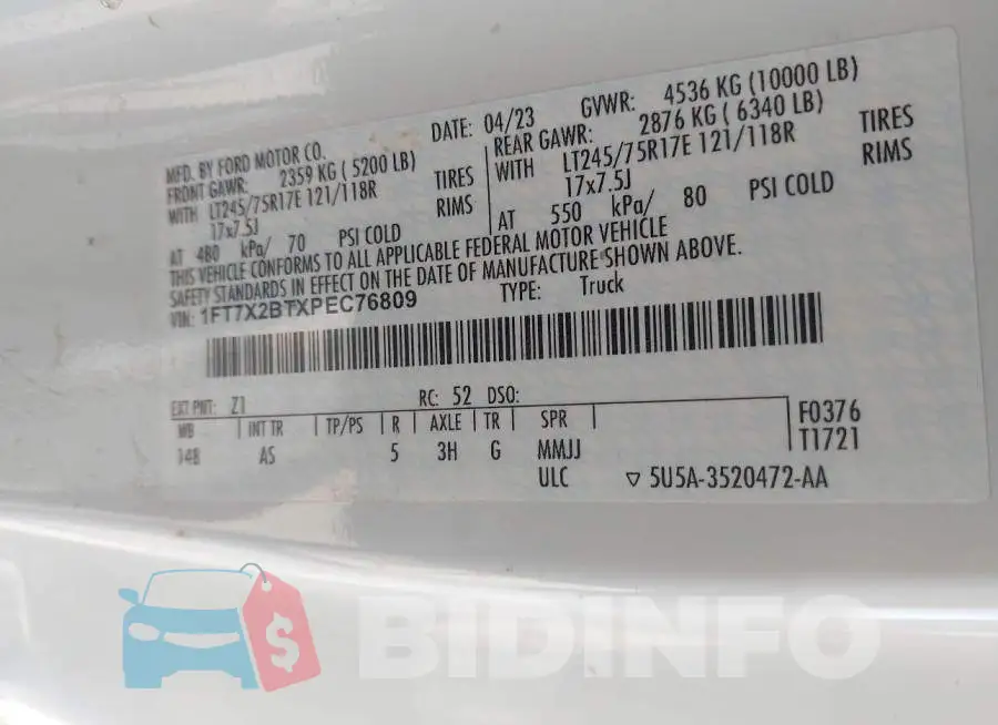 1FT7X2BTXPEC76809 Photo# 9