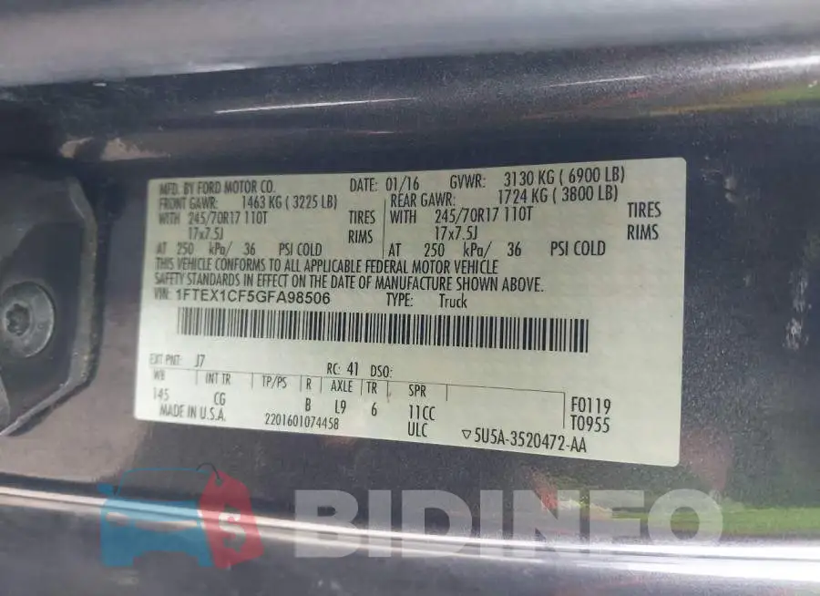 1FTEX1CF5GFA98506 Photo# 9