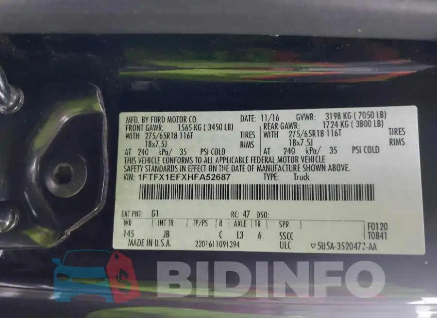 1FTFX1EFXHFA52687 Photo# 9