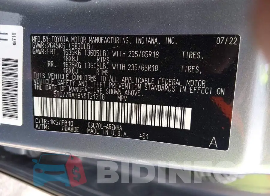 5TDZZRAH8NS131218 Photo# 9