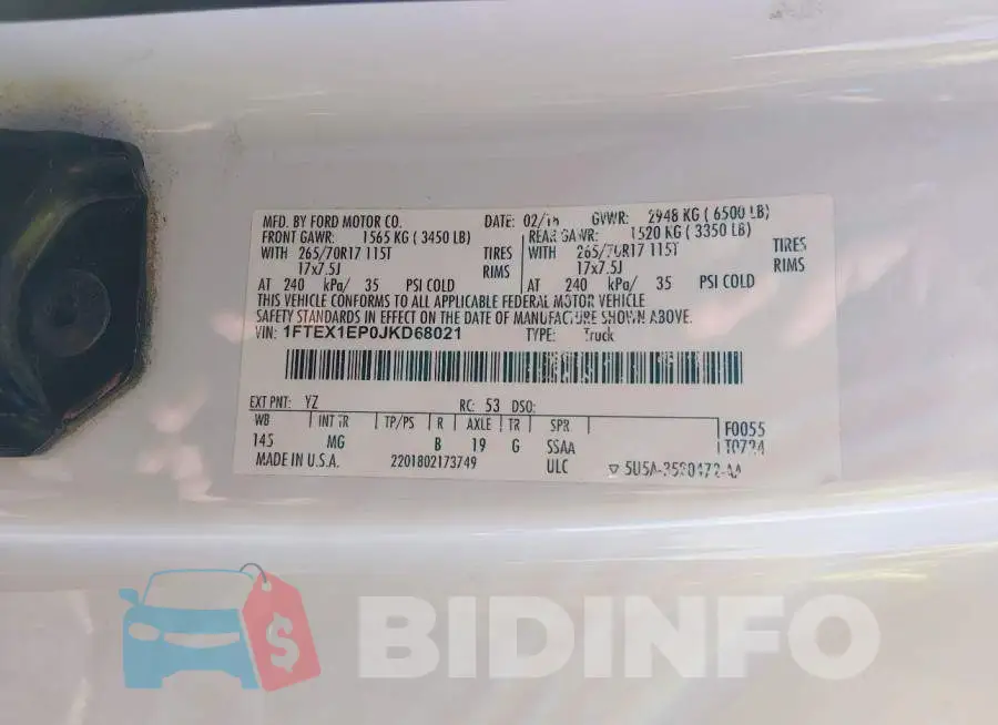 1FTEX1EP0JKD68021 Photo# 9