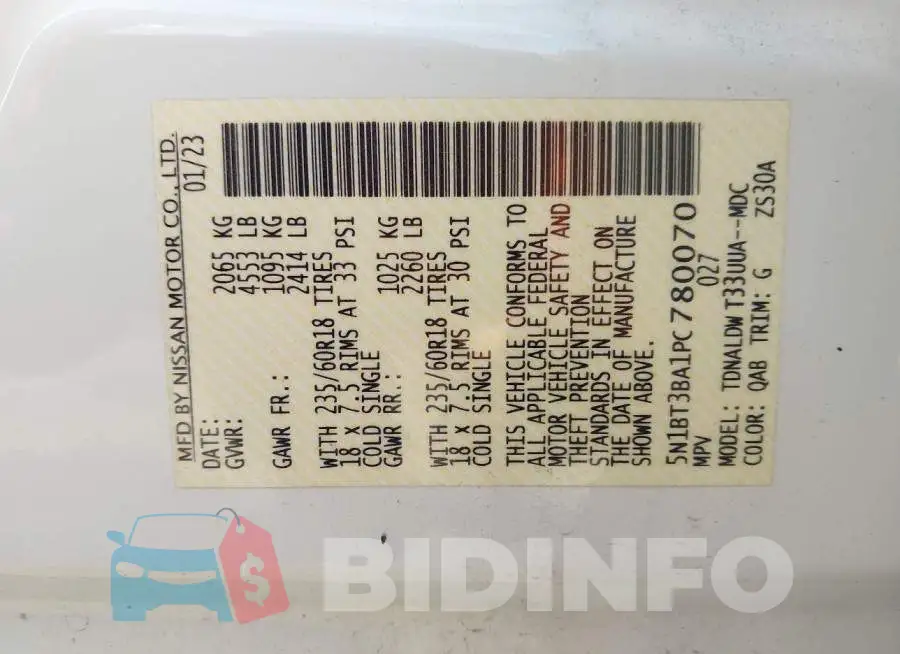 5N1BT3BA1PC780070 Photo# 9