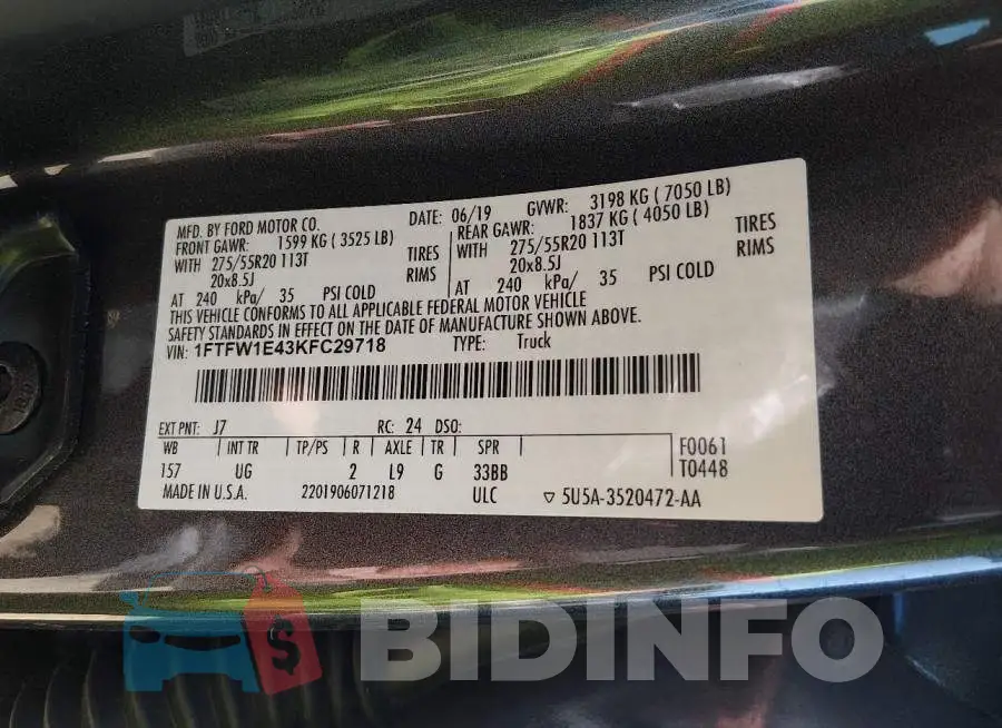 1FTFW1E43KFC29718 Photo# 9