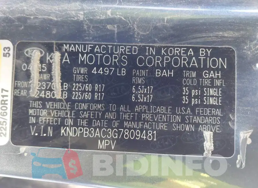 KNDPB3AC3G7809481 Photo# 9