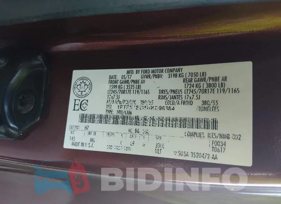 1FTFX1EG1HKD98384 Photo# 9