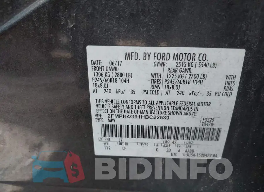 2FMPK4G91HBC22539 Photo# 9