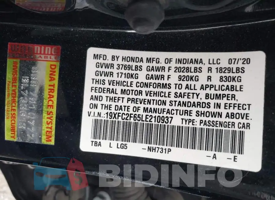 19XFC2F65LE210937 Photo# 9