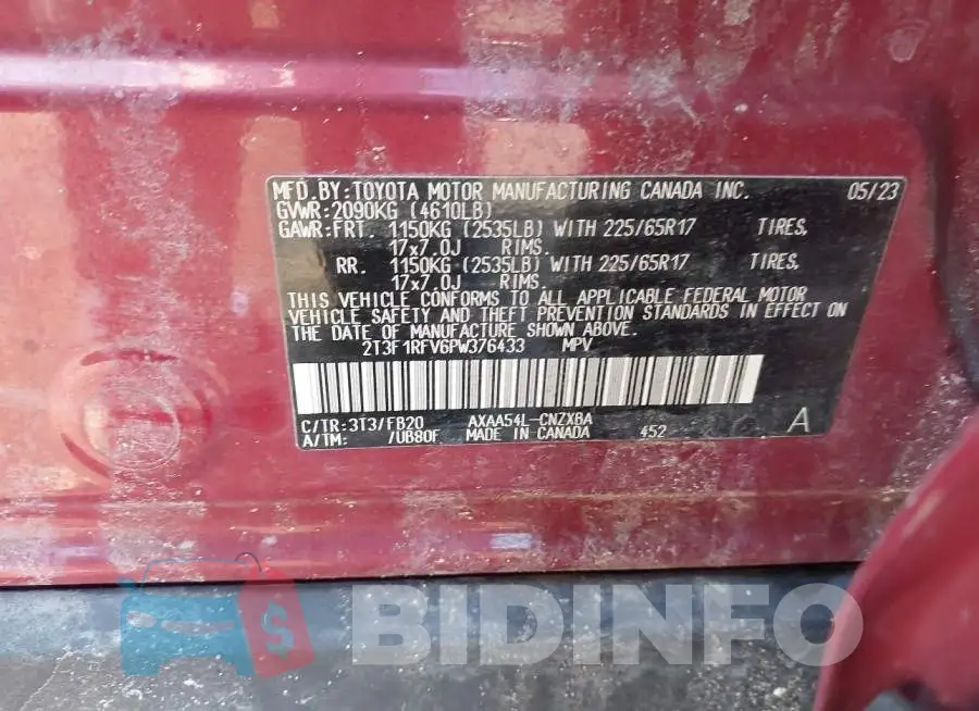 2T3F1RFV6PW376433 Photo# 9