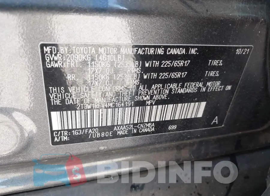 2T3W1RFV4MC164191 Photo# 9