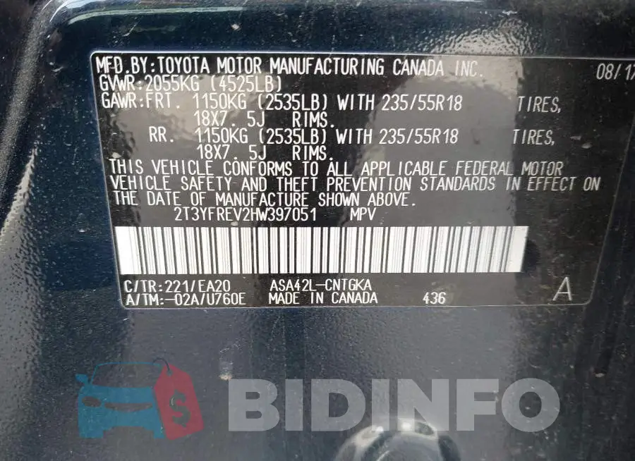 2T3YFREV2HW397051 Photo# 9