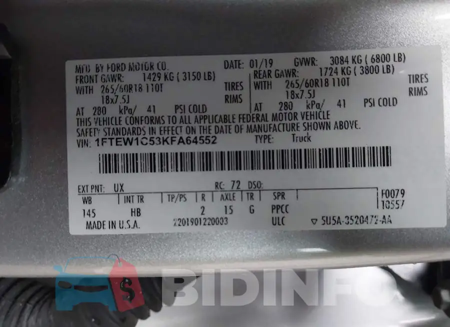 1FTEW1C53KFA64552 Photo# 9