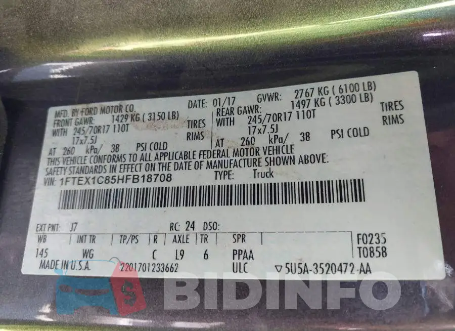 1FTEX1C85HFB18708 Photo# 9