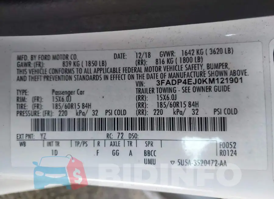 3FADP4EJ0KM121901 Photo# 9
