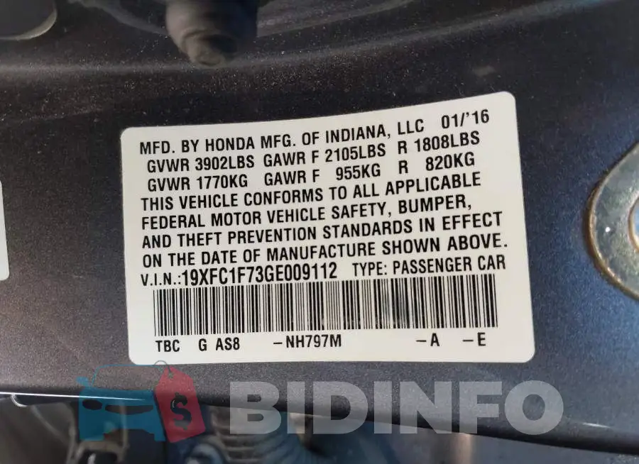 19XFC1F73GE009112 Photo# 9
