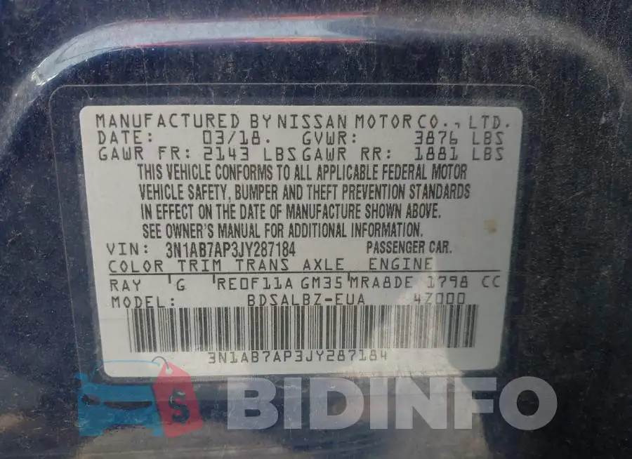 3N1AB7AP3JY287184 Photo# 9