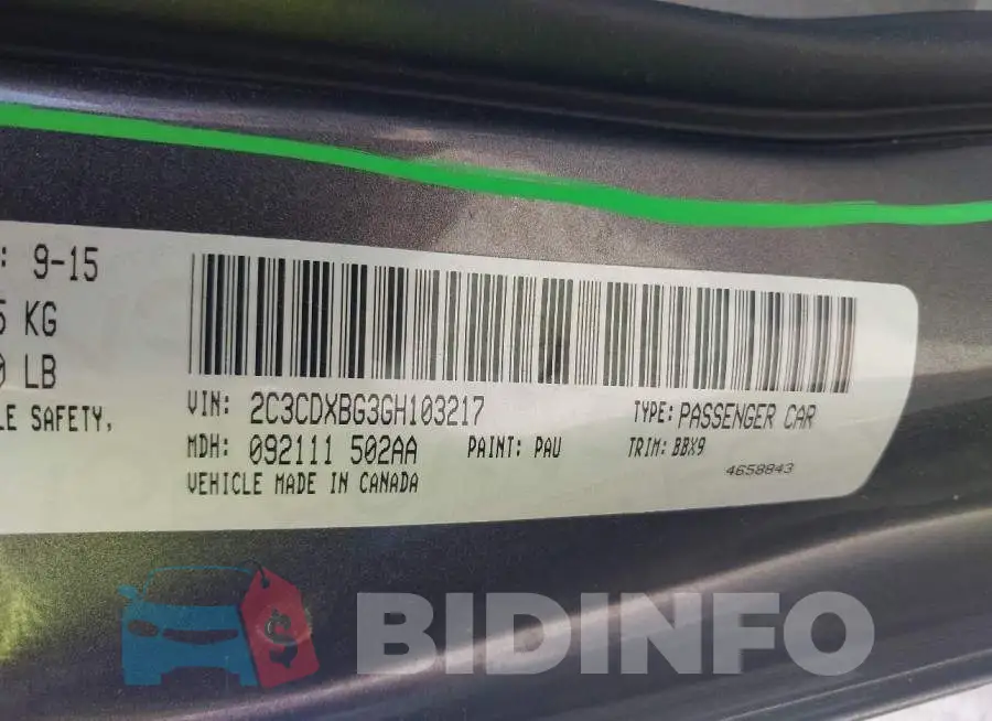 2C3CDXBG3GH103217 Photo# 9
