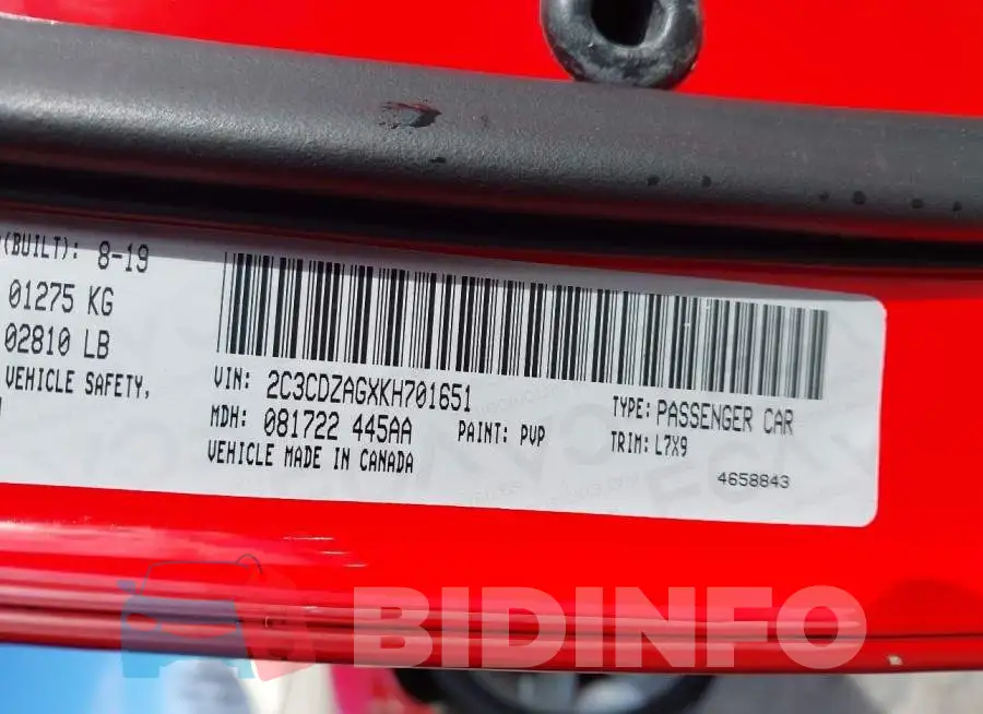 2C3CDZAGXKH701651 Photo# 9