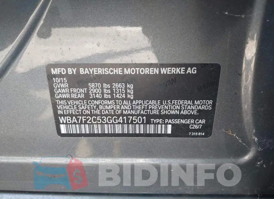 WBA7F2C53GG417501 Photo# 9