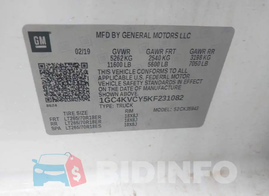 1GC4KVCY5KF231082 Photo# 8