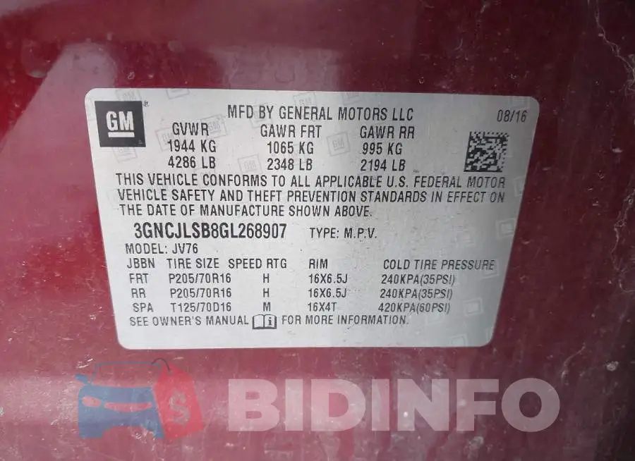 3GNCJLSB8GL268907 Photo# 9